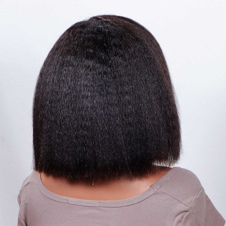 Kinky Straight Bob Wig | 13x6 HD Lace | 100% Black Human Hair | Lengths 16"-12"